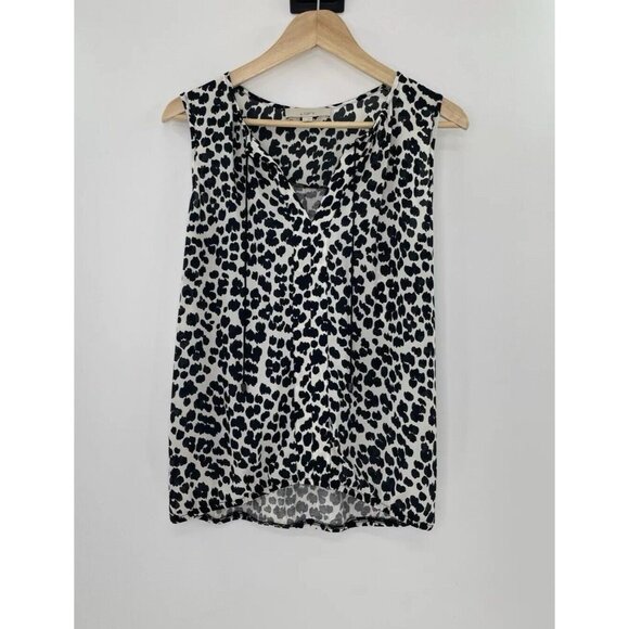 LOFT Women’s Black‎ & White Leopard Scoop Neck Sleeveless Blouse Size S Boho - Picture 1 of 10